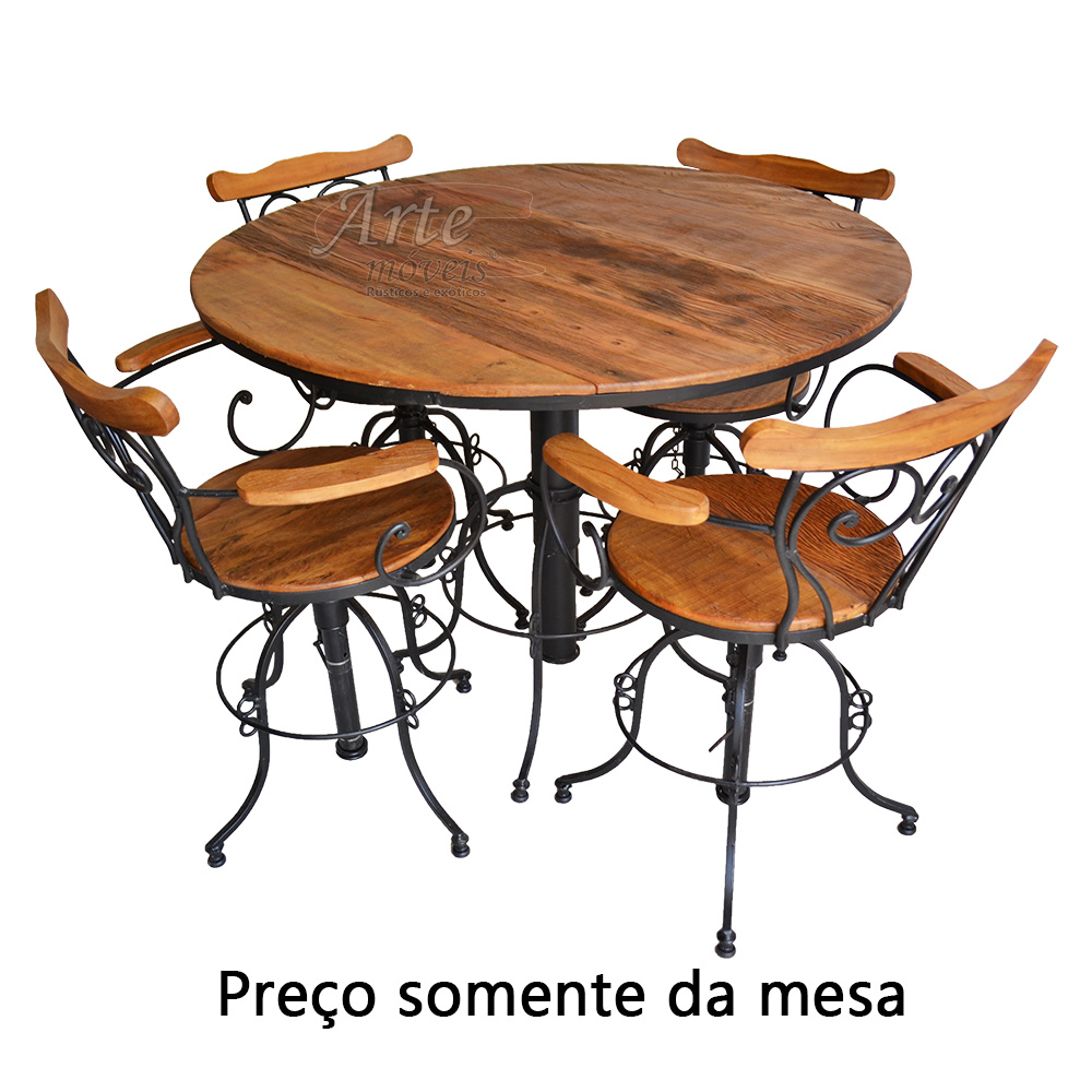 Jogo Bistrô Madeira e Ferro 1 Mesa 4 Cadeiras de Jantar